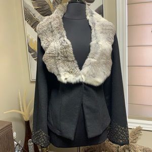 Black Jacket with Rabbit Fur Collar